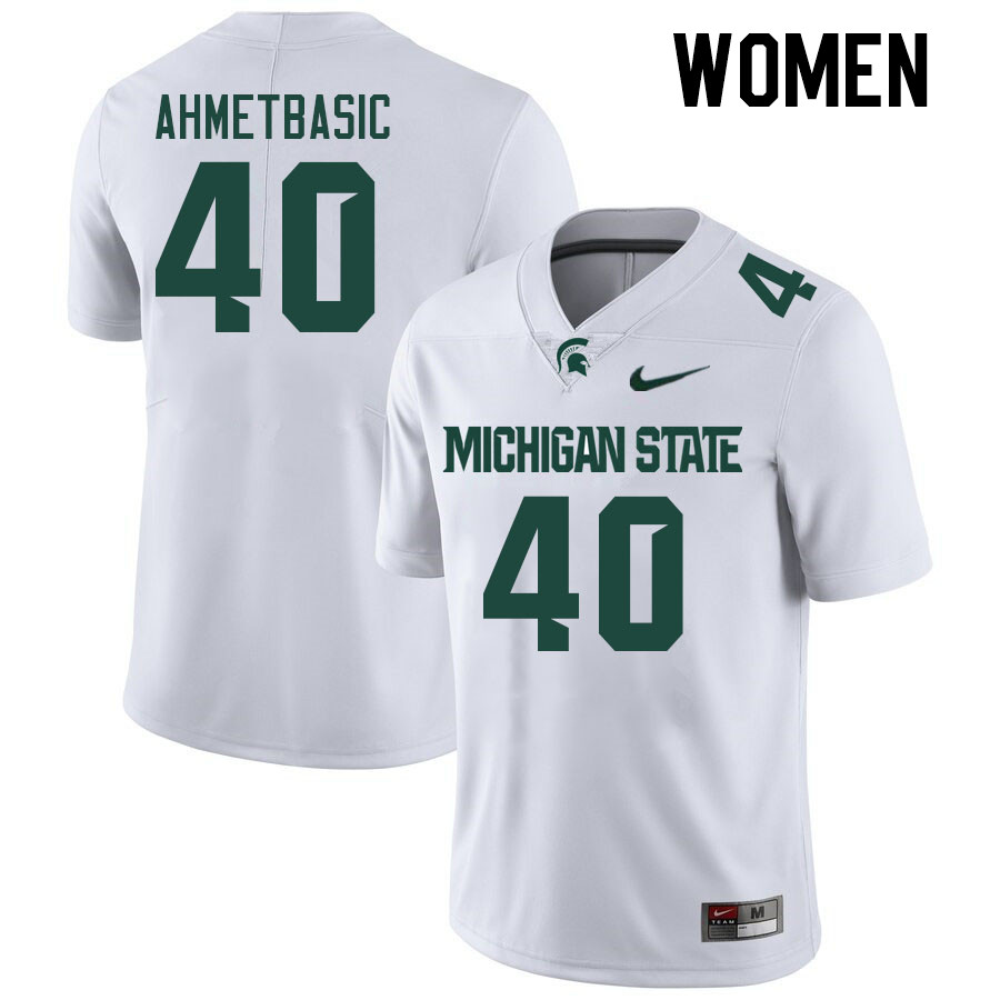 Women #40 Tarik Ahmetbasic Michigan State Spartans College Football Jerseys Stitched Sale-White